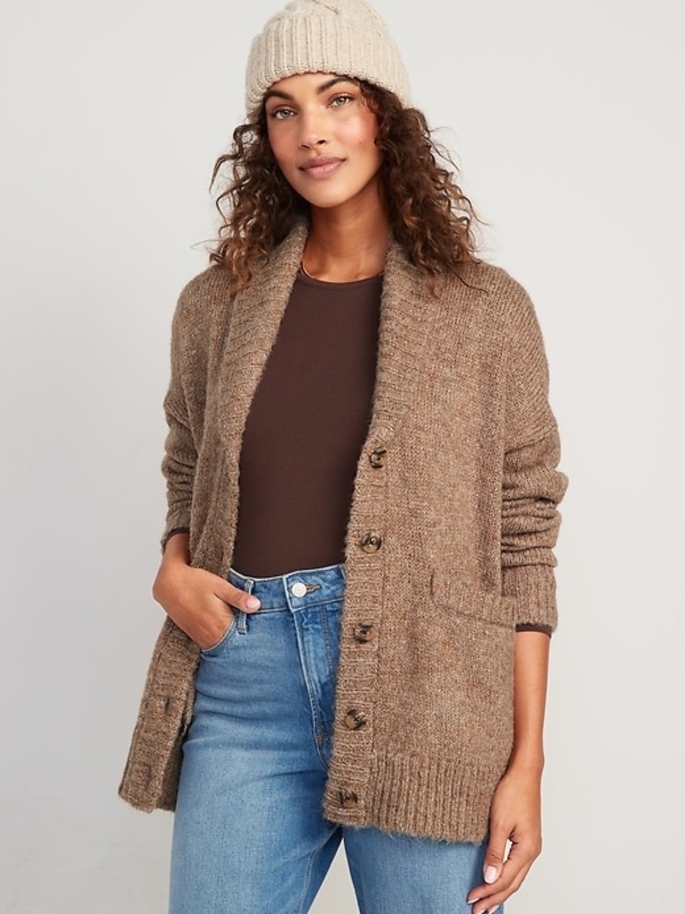 Wool Blend Old Navy Tan Knit Cardigan with Pockets